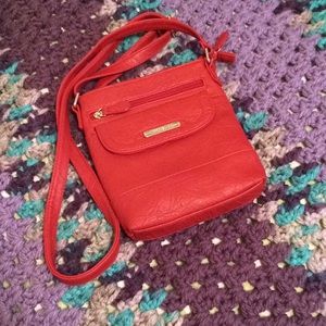 Red leather like over the shoulder purse